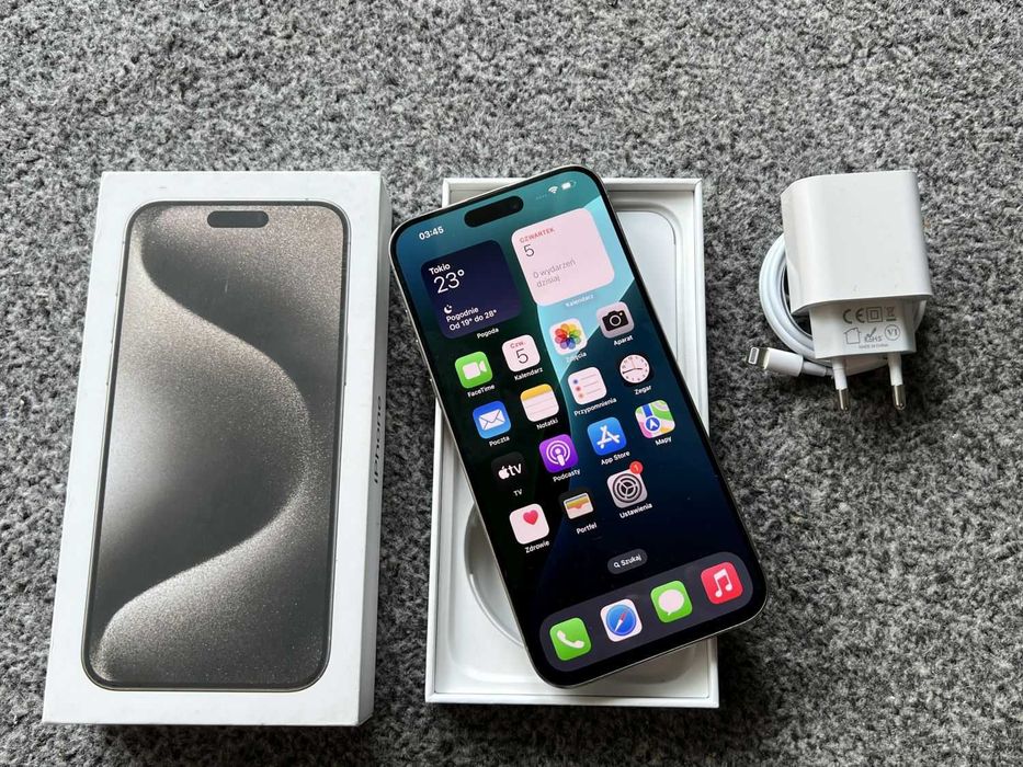 iPhone 15 Pro Max 256GB TITANIUM GREY SZARY Natural Bateria 96% SZKŁO