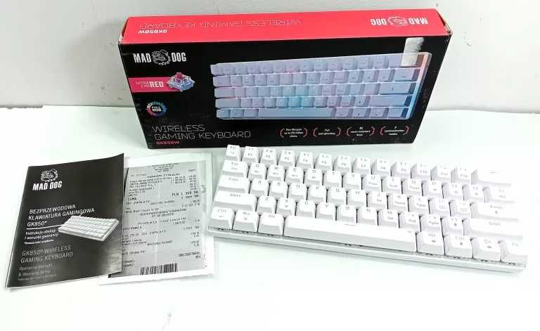Klawiatura bezprzewodowa  MAD DOG GK850W Gateron Red Biały