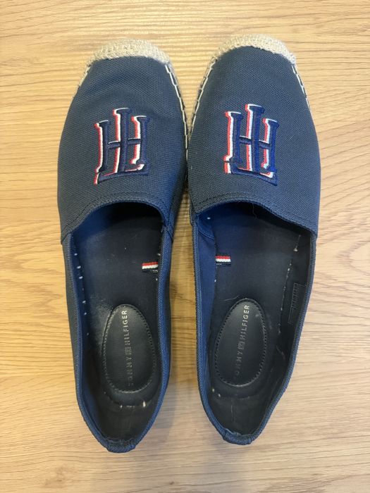 Espadryle danskie płaskie Tommy Hilfiger 38 logo granatowe beżowe TH