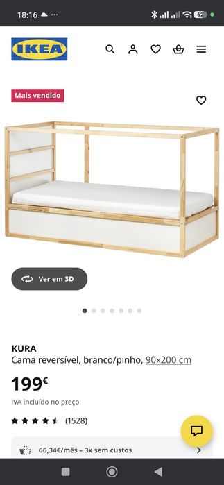 Cama IKEA KURA para menina pintada de rosa + colchão incluído