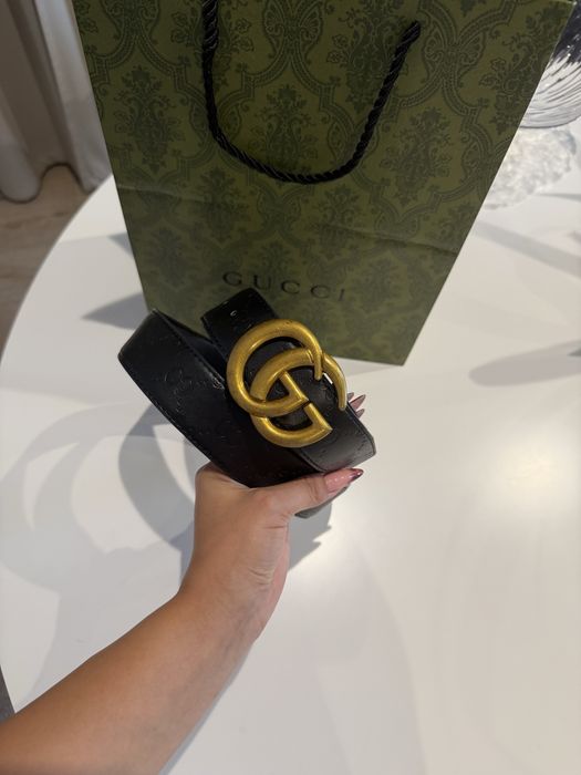 Pasek GG Gucci czarny dwustronny skóra 3.8 cm