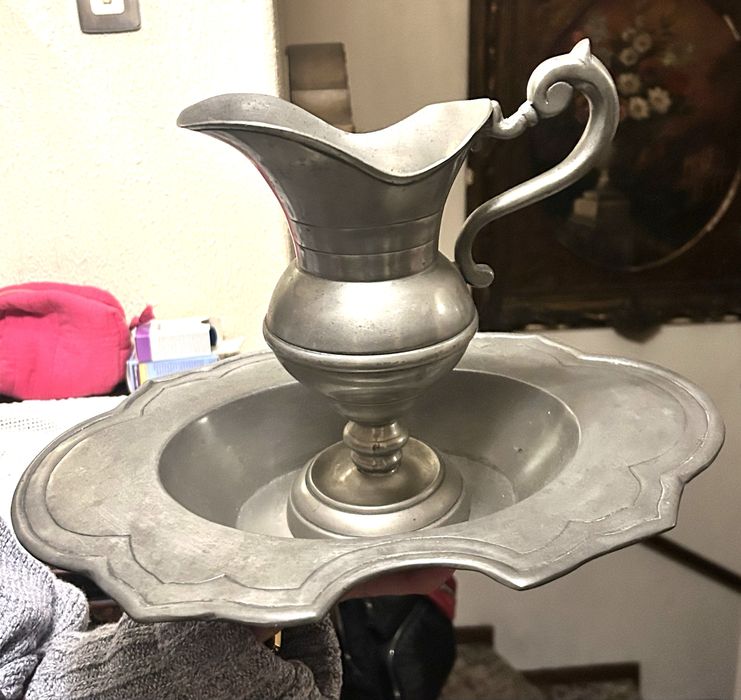 Jarra conjunto duas peças em estanho