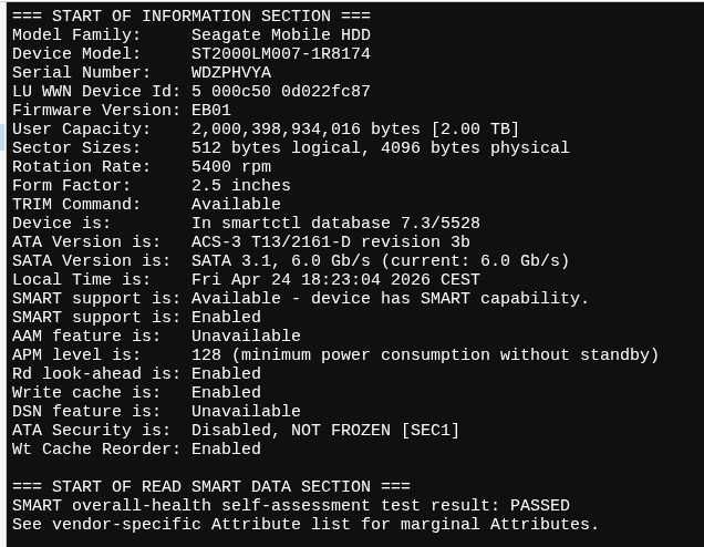 HDD 2.5" 2TB Seagate ST2000LM007