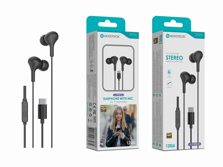 Auriculares Estéreo com Microfone Novoteck E-038 Conexão USB-C, Áudio