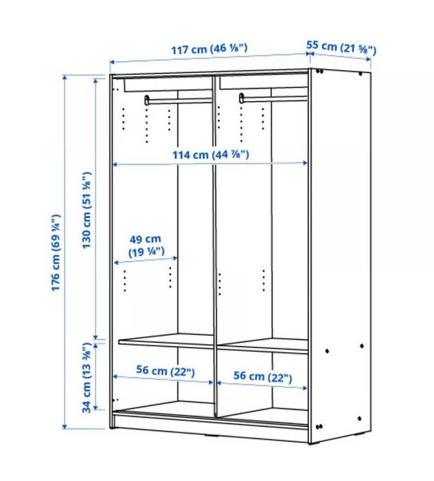 KLEPPSTAD Roupeiro c/portas deslizantes, branco, 117x55x176 cm