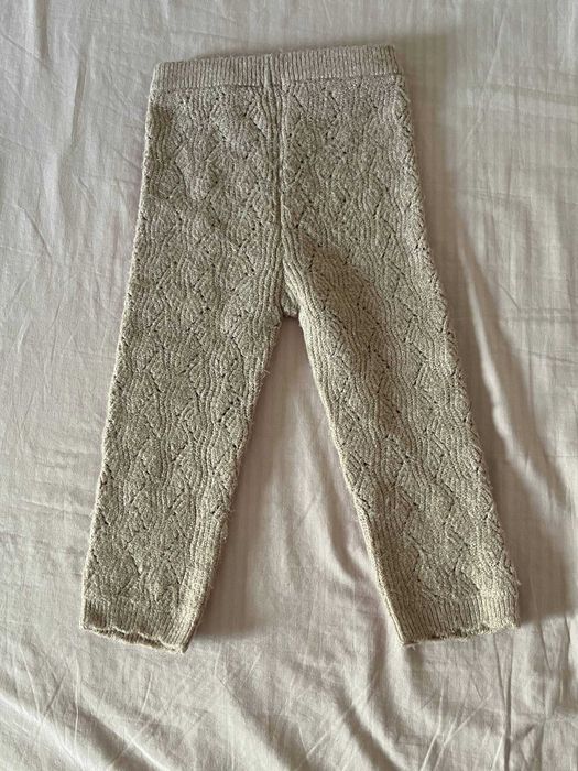 Leggings de malha rendada Kiabi bege com laço, 36 meses