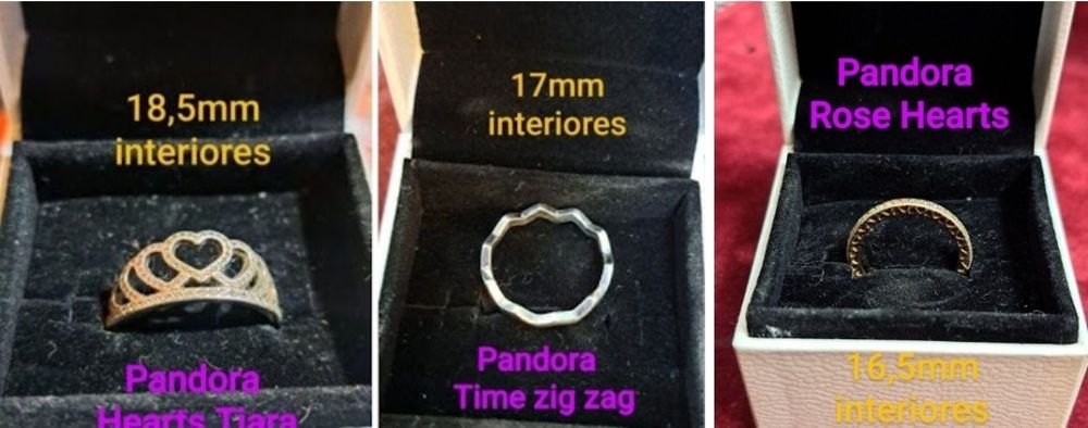 Lote de 6 Pulseiras e 3 aneis Pandora  em prata.