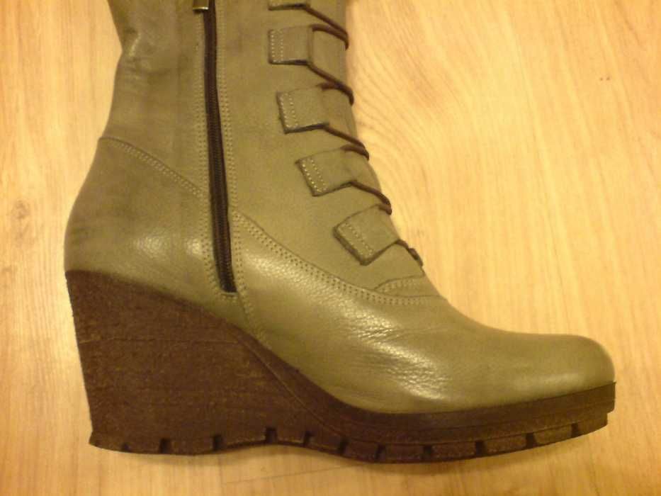 NOWE Buty-Kozaki na KOTURNIE 40 Natural skóra-100% BEŻOWY 1Klasa Gw.6m