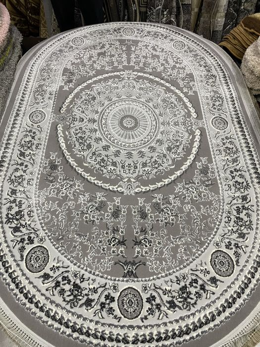 Килим ковер овал прямий сірий бежевий кольори класика абстракція