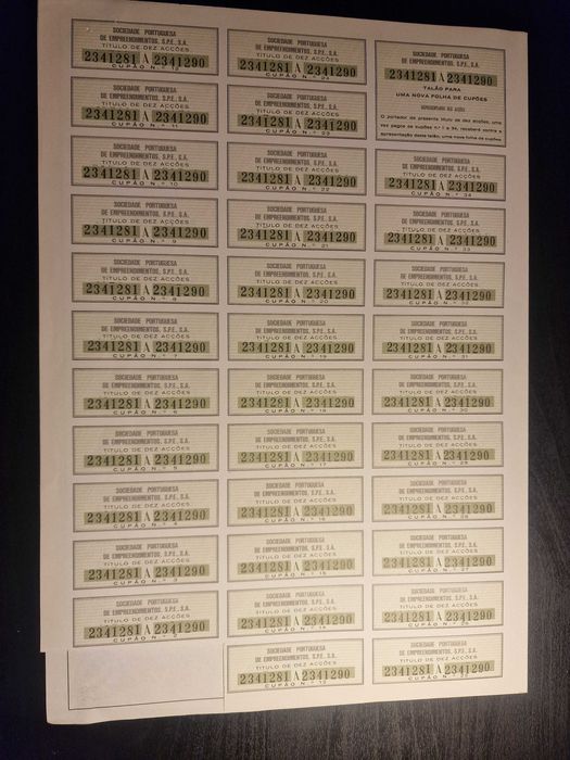 Títulos de Ações - Sociedade Portuguesa de Empreendimentos SPE, SA