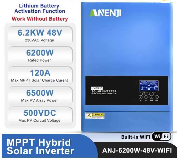 ANENJI 6.2KW Гибридный инвертор 48 Вольт  Pure Sine Wave with MPPT 120A PV 500VDC