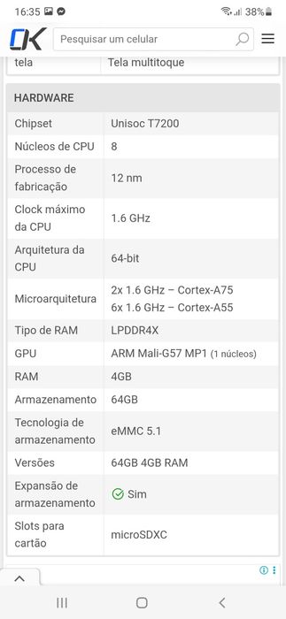 Telemóvel ZTE Blade A36  4 Ram 64GB