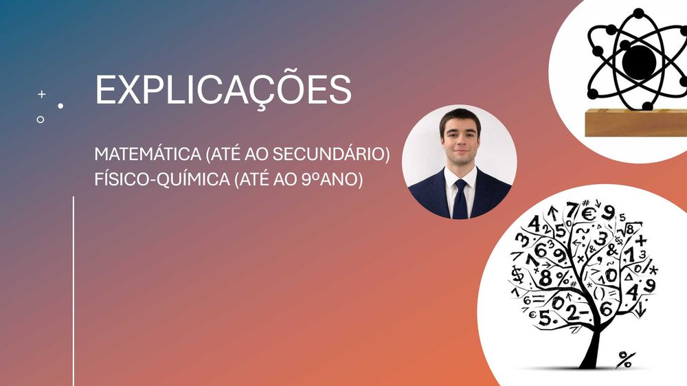 Explicações de Matemática (até Secundário) e Físico-Química (até 9º Ano).