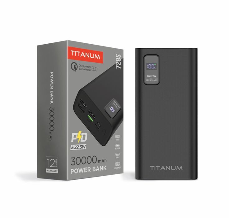 Повербанк TITANUM 728S 30000mAh 22.5W Black
