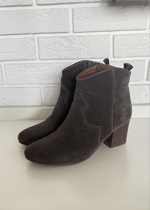 Tamaris botki kozaki brązowe zamszowe na obcasie