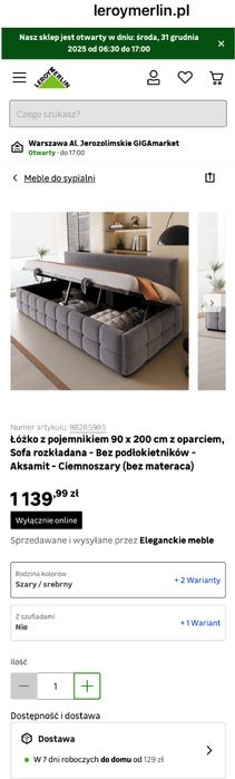 Łóżko tapicerowane 90x200 cm ze schowkiem hydraulicznym