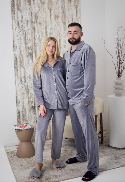 Домашній костюм з плюшевого велюру на гудзиках (сорочка +штани)