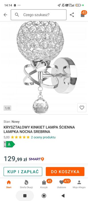 Nowoczesny kryształowy kinkiet ścienny