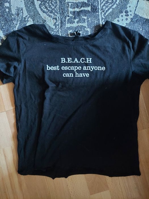 Sinsay BEACH B.E.A.C.H best escape anyone can have T-shirt koszulka napis