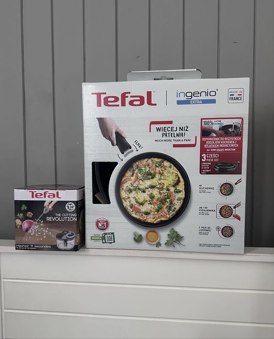 Paletnie komplet zestaw patelni tefal ingenio 3 elementy patelnia 24 / 28cm + odpinana rączka + rozdrabniacz ręczny siekacz szatkownica