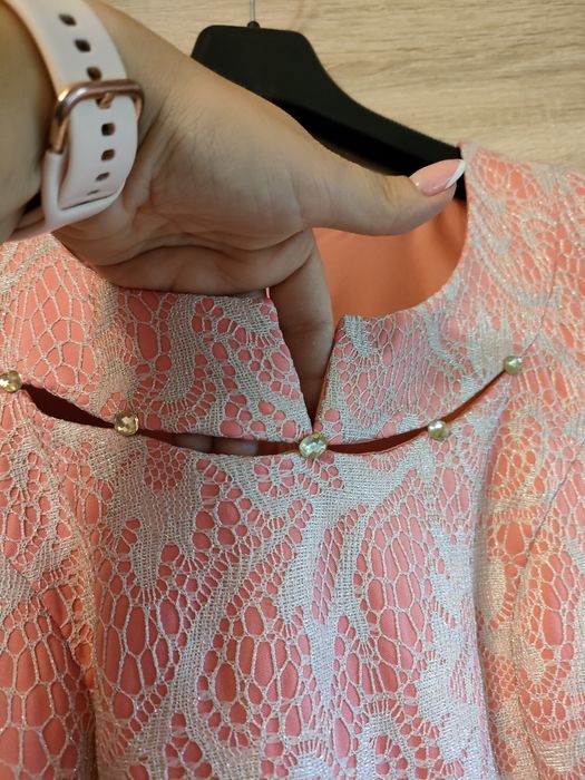 Komplet wizytowy: Sukienka i marynarka/ żakiet, koralowy, Diana, r.42