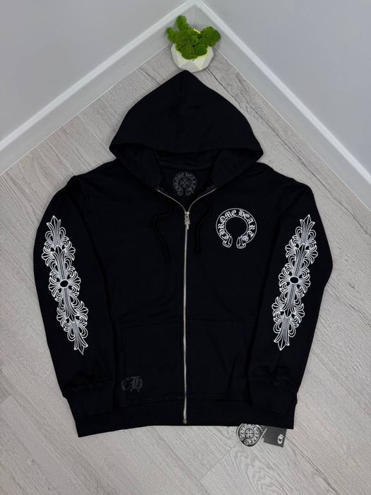 Зіпка Chrome Hearts чорна Зіп худі Хром Хартс чорне Кофта на блискавці ззаду лого
