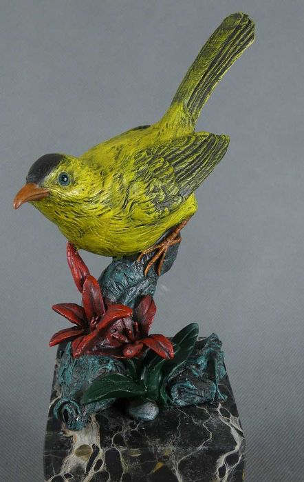 Figura PTAK na gałęzi BRĄZ marmur RZEŹBA sygnatura Milo 2,9 kg