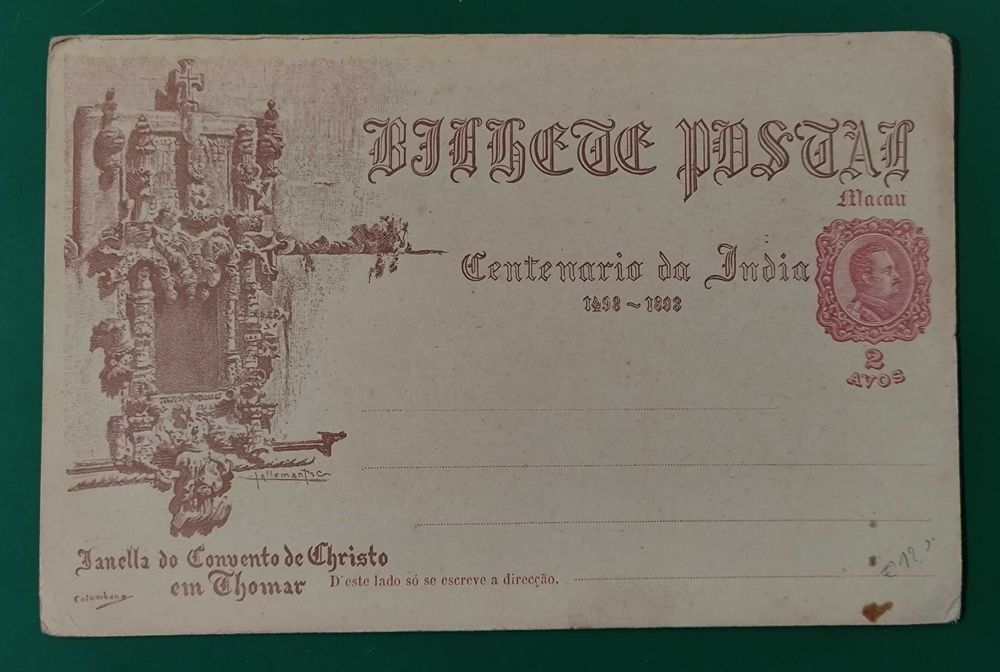 Inteiro postal Centenário da India 1898 - Macau 2 avos