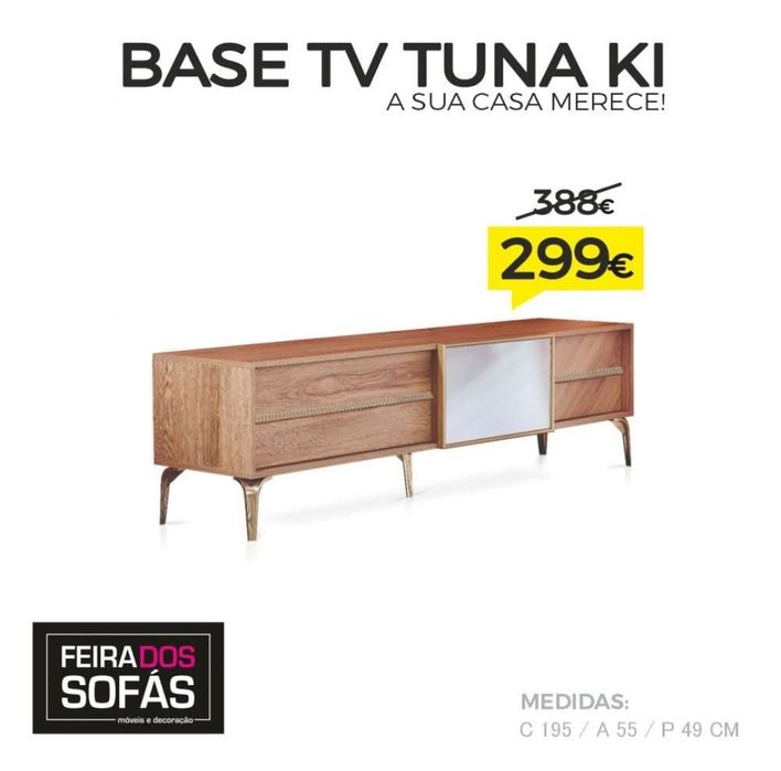 Base TV madeira e dourado, 1,95 comprimento