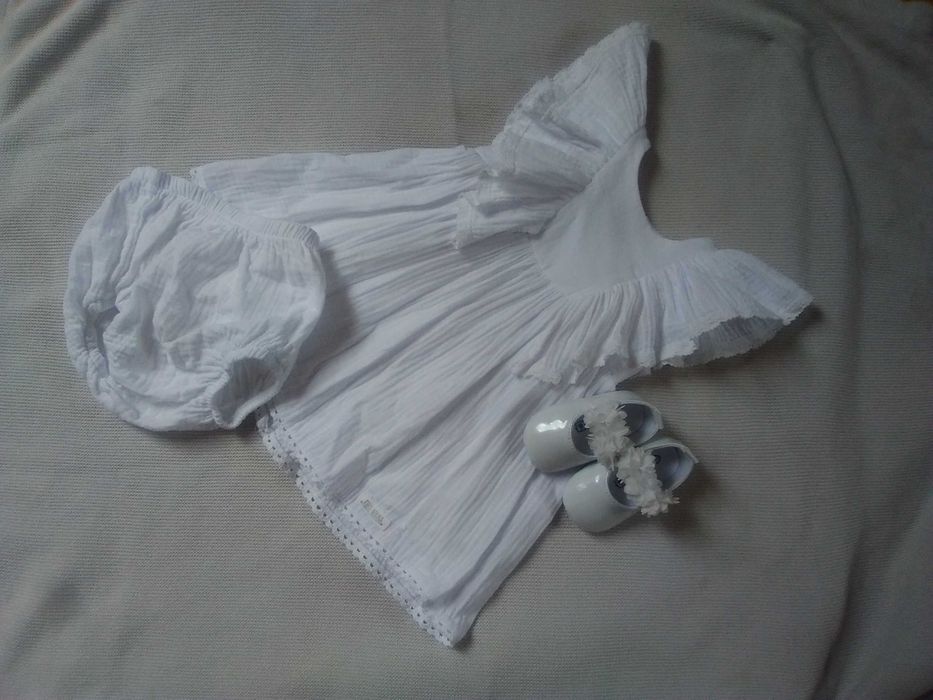 Piękny komplet z muślinu, chrzest, wesele, lato, ATELIE-ROXANA