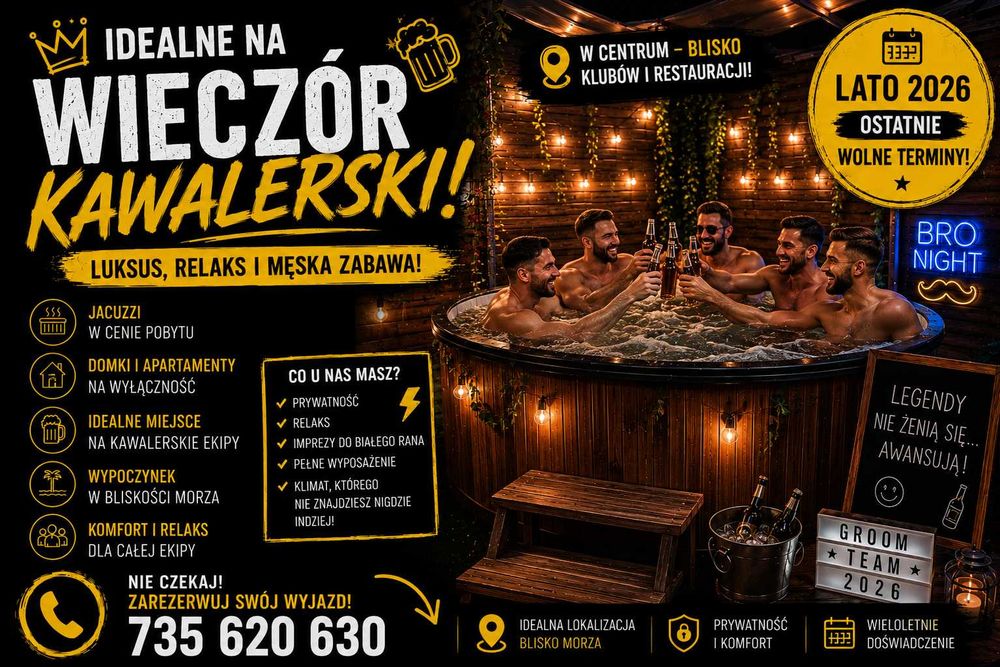 Domki  z Jacuzzi nad morzem Kawalerskie Weekendy Łeba Sauna od dzisiaj