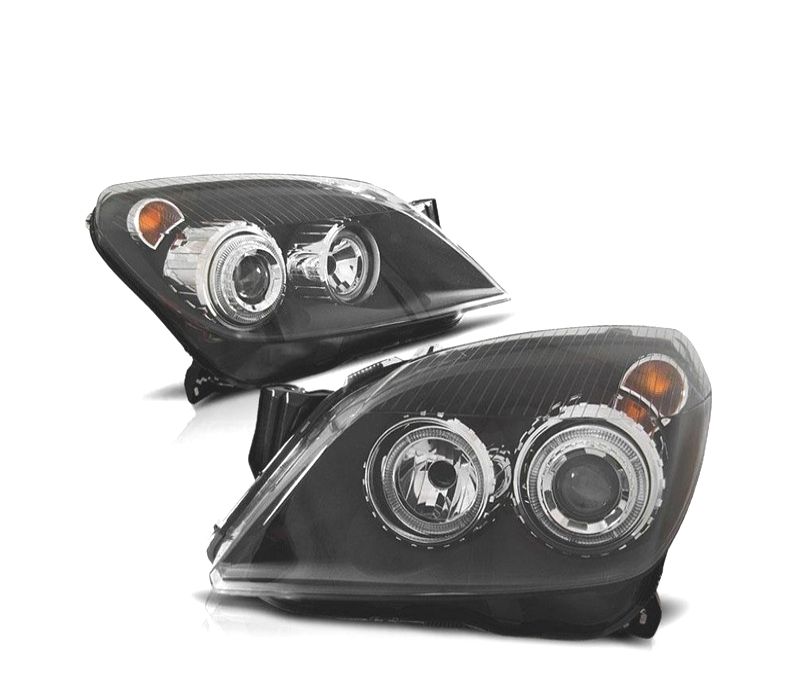 FARÓIS FRONTAIS ANGEL EYES OPEL ASTRA H FUNDO PRETO