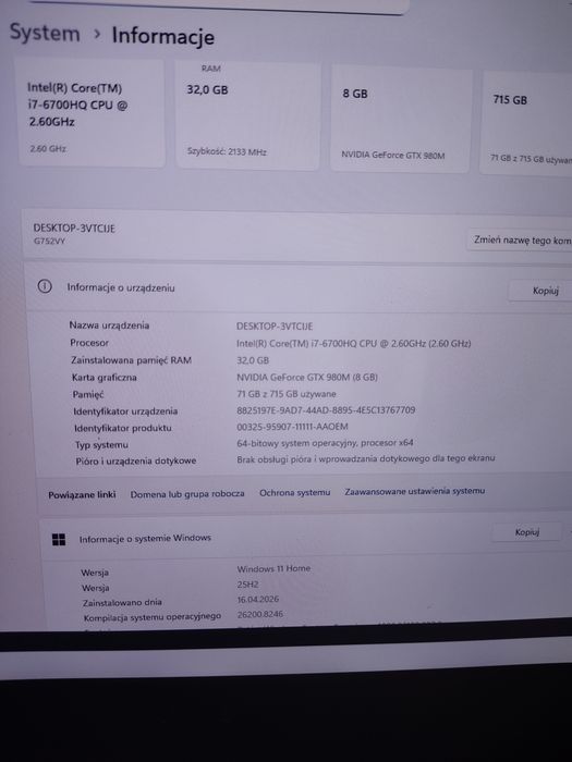 Laptop Asus Rog G752v