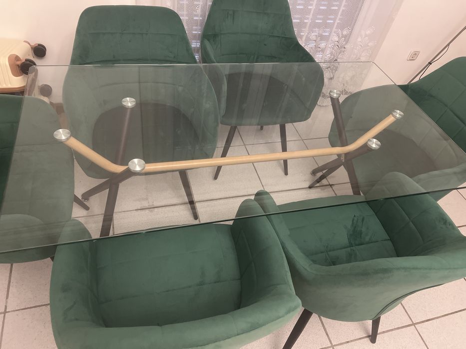 Mesa de vidro com 6 cadeiras 150x80