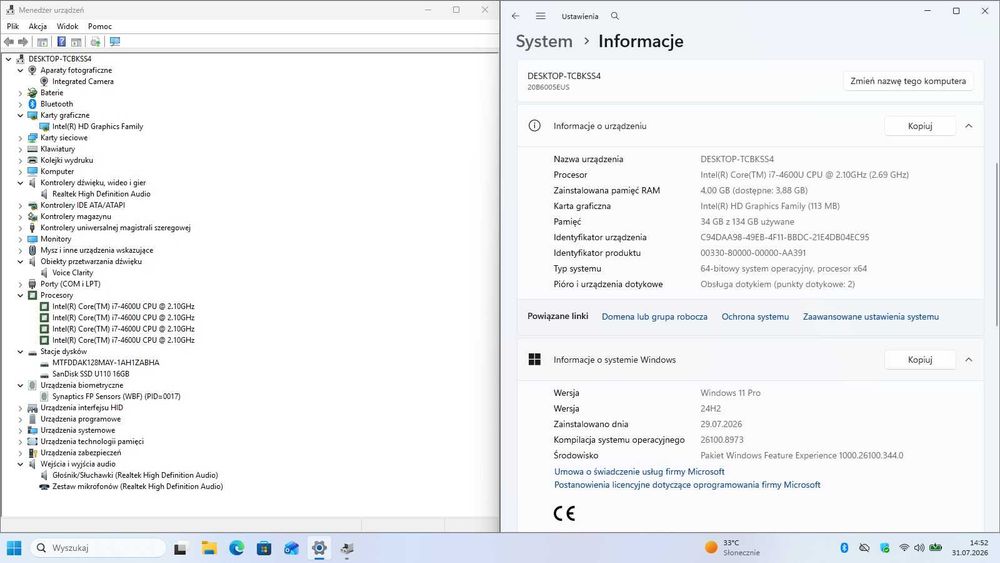 Laptop Lenovo T440 i7 SSD Win11 gwarancja.