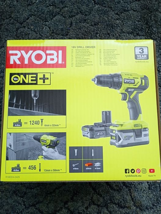 Nowa Wiertarko - wkrętarka  RYOBI 4 ah i 2 ah 18V