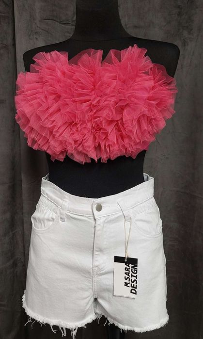Crop Top falbany tiul efekt push-up