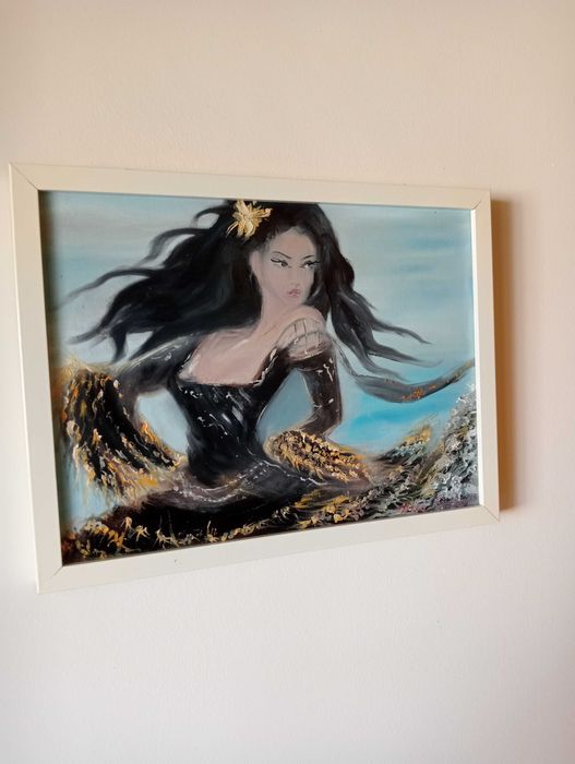 Quadro bailarina de negro a óleo