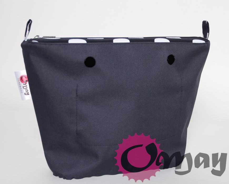 Granatowy organizer do OBAG MINI groszki grochy białe 2 kieszenie OMAY
