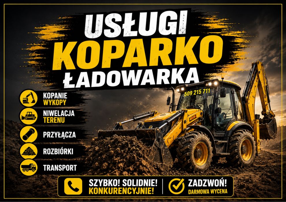 KOPARKO-ŁADOWARKA OD ZARAZ | Konstancin Jeziorna Roboty Ziemne Wykopy