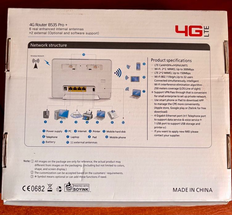 4G LTE Wi-Fi роутер B535 Pro+ c аккумулятором и Антена MiMo LF-ANT4G01