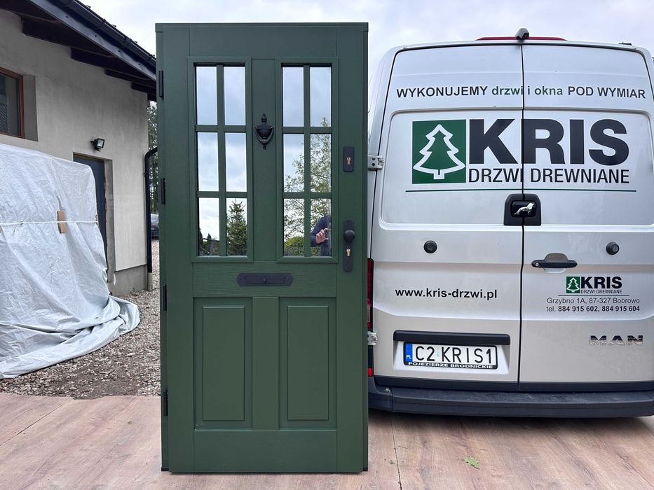 Drzwi zewnętrzne drewniane NA WYMIAR retro wrzutka kołatka cała Polska