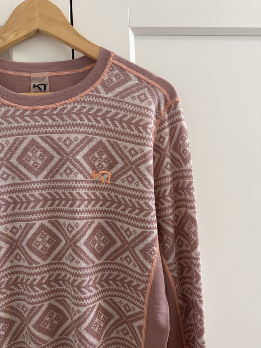 Różowa bluzka termiczna norweski wzór wełna merino Kari Traa XL 42