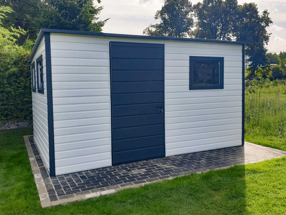 Domek ogrodowy 4×3m Okna Drzwi – biały
