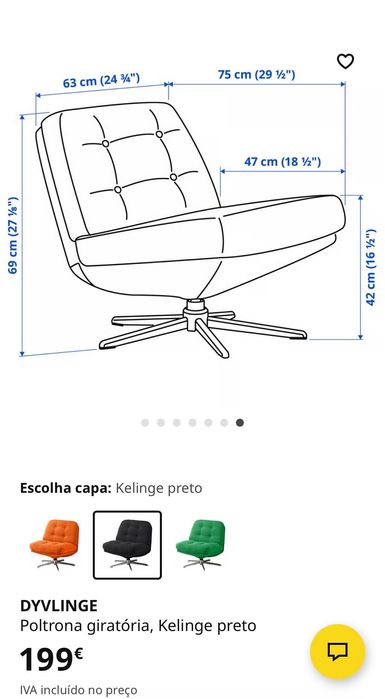 Cadeirão giratório DYVLINGE IKEA selado