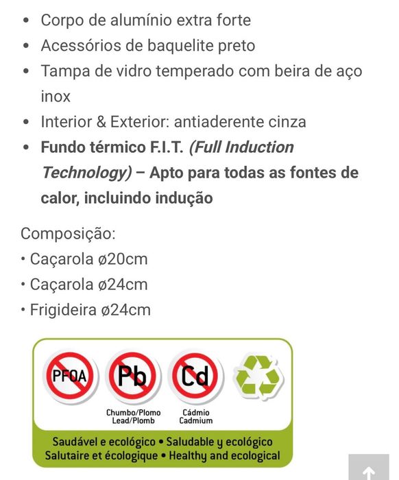 Conjunto 2 Caçarolas + 1 Frigideira Argenta - Celar (NOVO)