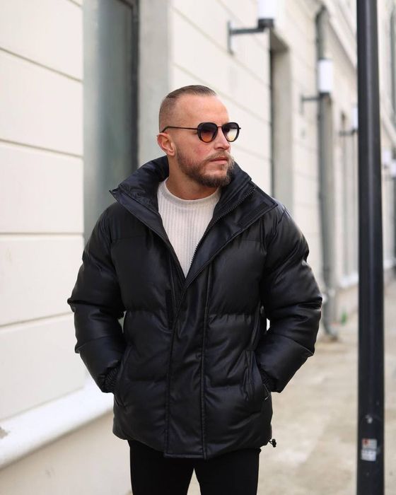 Чоловіча зимова шкіряна куртка чорна