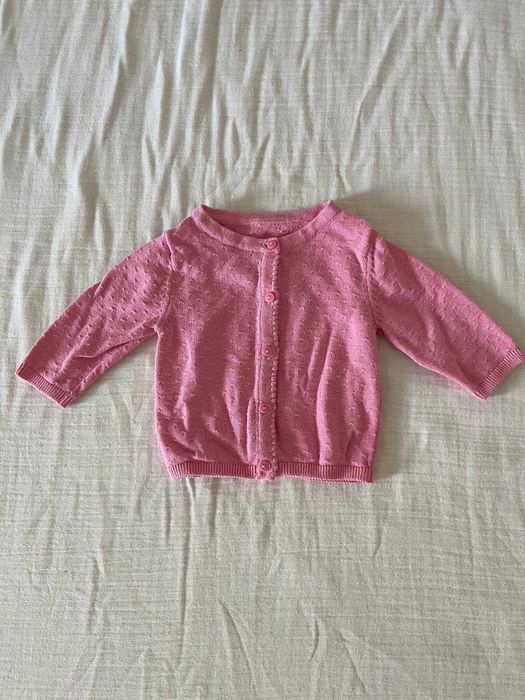Casaco de malha rosa com pontos rendados e botões, bebé, 0 meses