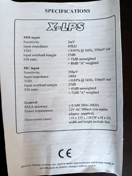 Pré de Phono Musical Fidelity X-LPS