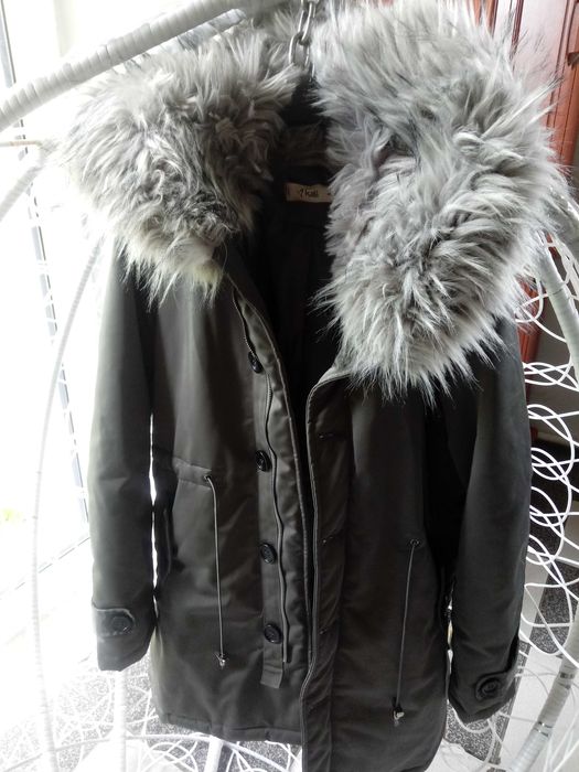 Kurtka parka szara kaptur futro r S/152/164